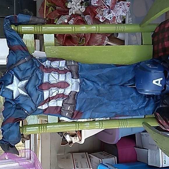 Captain America costume Halloween jumpsuit and mask medium sz 8 10 - Picture 1 of 5